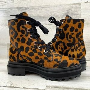 Schutz combat maylova suede leopard boots sz 8